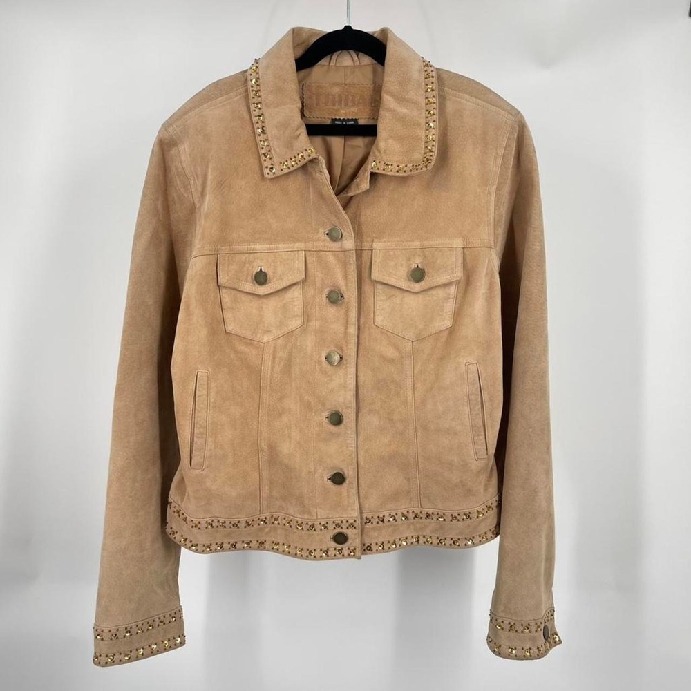 Vintage Y2K Tribal Boho Suede Leather Jacket Sequin Bling Women's 8‎ M Retro 70s